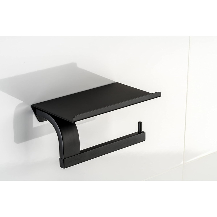 Sagittarius One 160S1 Stainless Steel Toilet Paper Holder with Shelf - Matte Black | Phone Shelf | WC Paper Holder | Toilet Paper Dispenser