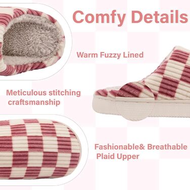 Тапочки халатні Guyarns для дому, жіночі та чоловічі, з м'якою підкладкою з плюшу, з пам'яті піни, в клітинку, з неслизькою підошвою, рожеві, 38/39 EU