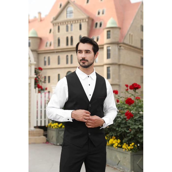 Чоловіча класична жилетка Allthemen Slim Fit з V-подібним вирізом для костюма, весіль та бізнесу, чорна, розмір L