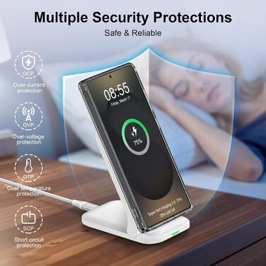 Бездротова зарядка Samsung 15W з адаптером 18W для Galaxy S25/S24/S23/S22/S21/S20, iPhone 17-11, Google Pixel 10/10 Pro/9 Pro – біла, складна