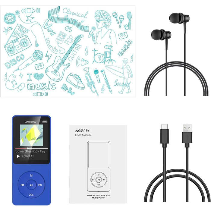 MP3-плеєр AGPTEK 16GB з екраном 1.8