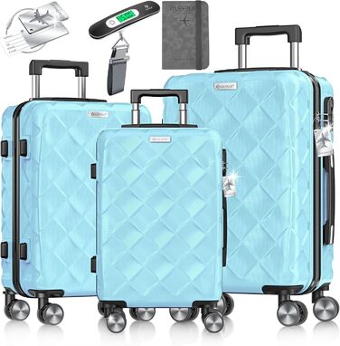 Набір валіз KESSER® 3 шт. | Валізи з ABS, кодований замок, ваги, органайзер, 360° колеса | Ручна поклажа та великі валізи для подорожей та бізнесу (Скай Блю)