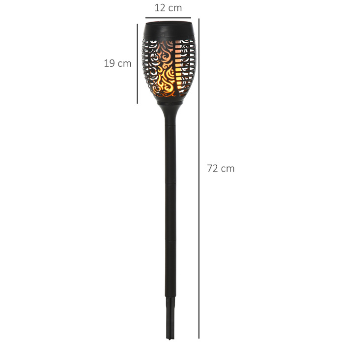 Outsunny Solar Light Outdoor 4-Piece Set Garden Light IP44 Waterproof 6-8h Lighting Duration Warm Light Source Plastic Black Ø12 x H72cm