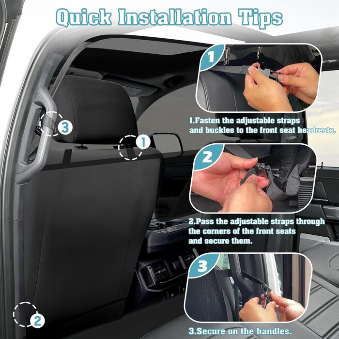 Сітчаста перегородка для собак у автомобіль Mixsuper, 133,1 см, для позашляховиків, пікапів та авто, міцна, чорна (Large)