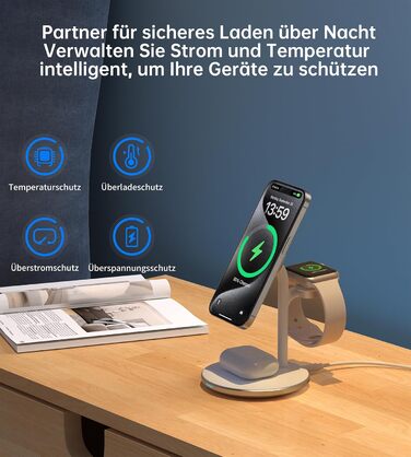 3-в-1 індукційна зарядка для декількох пристроїв, 15W MagSafe зарядка для iPhone 15/14, MagSafe зарядний пристрій для iWatch Ultra 2/1/Series 9/8, AirPods, білий колір