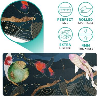 Японський килимок для миші з хвилями океану, великий ігровий килимок з аніме, подовжений килимок на стіл Канагава, товщина 3 мм, неслизька гумова основа, 80 x 30 см (Кої-карп)