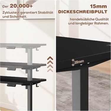 Devoko Adjustable Height Desk - Electric Standing Desk with Memory Function, 73-118cm Height, Collision Detection, Black, 140x60cm