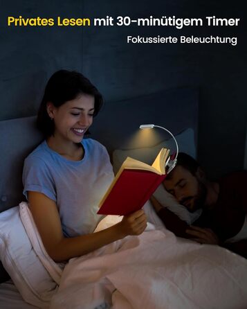 Glocusent Posh Premium Лампа для читання з кріпленням на книгу та таймером, 16 LED, акумулятор, час роботи 160 годин, 1800K, м'яке світло, 3 кольори та 5 рівнів яскравості, ідеально для читачів