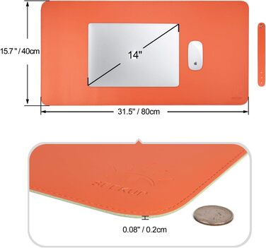 Офісний килимок для миші та столу Violett/Rosa з PU-шкіри, 80x39.9 см, двосторонній, водонепроникний, антиковзний, помаранчево-м'ятний