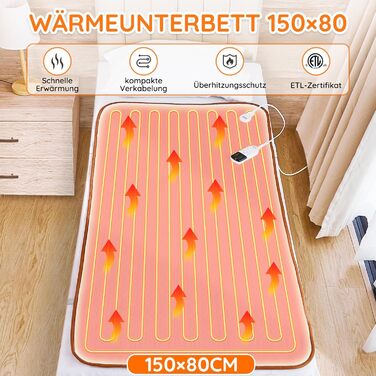 Електрична ковдра Mia&Coco з таймером та 3 рівнями нагріву, LED-дисплеєм та захистом від перегріву, 150x80 см