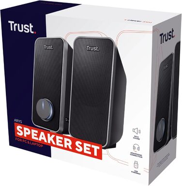 Комп'ютерні колонки Trust Arys 2.0, 28W, USB, AUX, для ПК, ноутбука, смартфона - чорний