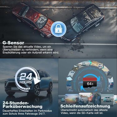 Відеореєстратор Dash Cam 4K з GPS, WiFi 5Ghz, 64GB SD, Паркування, Нічне бачення, Loop-запис