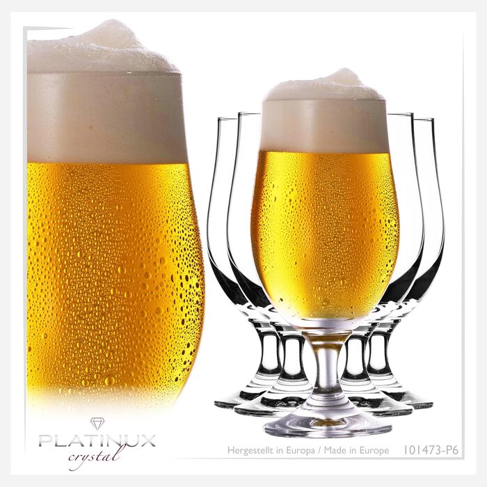 Набір пивних келихів PLATINUX Bierpokale 6 шт, 300 мл (макс. 400 мл) з кришталевого скла для пива, білого пива, тюльпани для пива 0.3 л