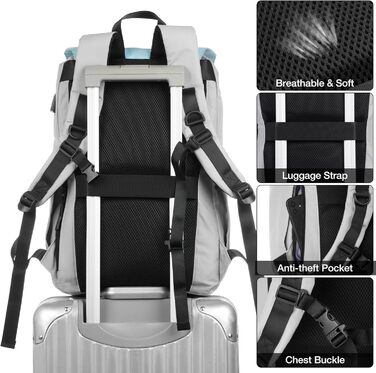Міський рюкзак YAMTION Rolltop 17 дюймів для жінок і чоловіків, шкільний рюкзак для підлітків, для ноутбука, велоспорту, подорожей, навчання, колір Sky