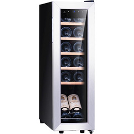Kalamera 28-Bottle Wine Refrigerator with Touch Control, Stainless Steel Door, 5-18°C Cooling Zone, Removable Wooden Shelves