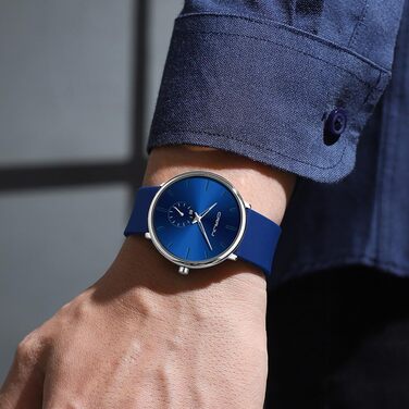 Годинник чоловічий CRRJU з силіконовим ремінцем, ультратонкий, водонепроникний, мінімалістичний, спортивний, кварцовий (срібно-блакитний, блакитний)