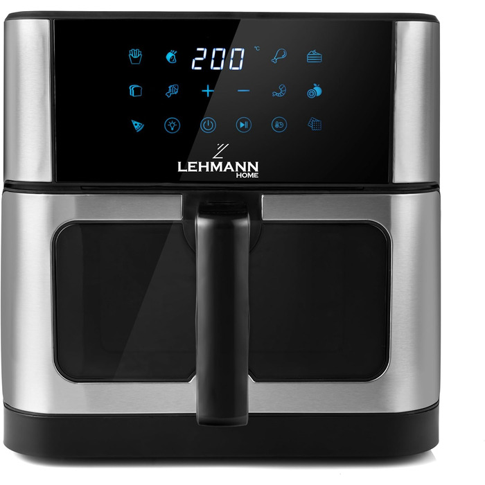 Фритюрниця повітряна LEHMANN з 2 камерами, 2400 Вт, AirFryer XXL з 12 програмами, до 200°C, WiFi, 10л, з вікном, для смаження, випікання, сушіння, грилю