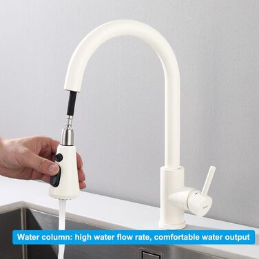 Кухонний змішувач з висувною лійкою, 3 режими, поворотний 360°, високий тиск, для кухні, матовий золотий (білий)