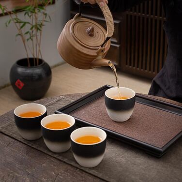 Японська чашка для чаю TEANAGOO з кераміки, 205 мл, темно-сіра, H4. Набір чашок для чаю, японський стиль, азіатський дизайн.