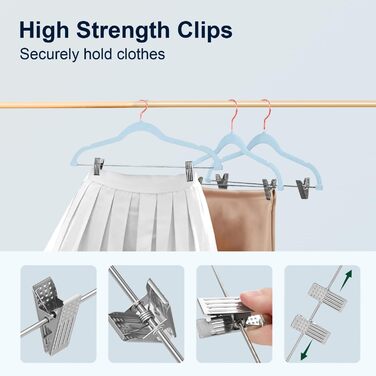 Stormix Trouser Hangers, 18-Pack Vevlt Skirt Hangers with Clips, Sturdy Clothes Hangers for Shorts, Trousers, Skirts, Dresses, Jackets, Coats, Blue (Hook in Rose Gold)