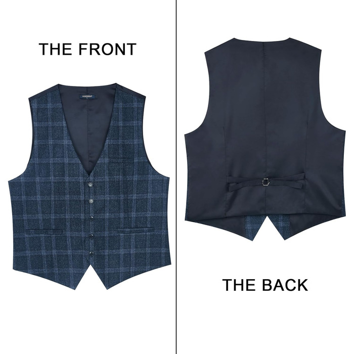 Жилет чоловічий HISDERN у клітинку, блакитний, для весілля та ділових зустрічей, бавовна