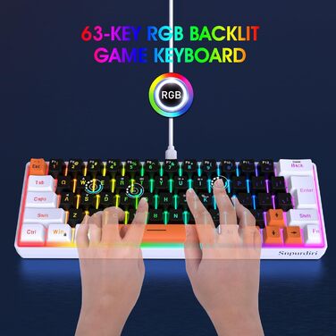 Ігрова клавіатура Snpurdiri з RGB підсвічуванням, механічне відчуття, компактна, офісна, біло-чорно-помаранчевий колір