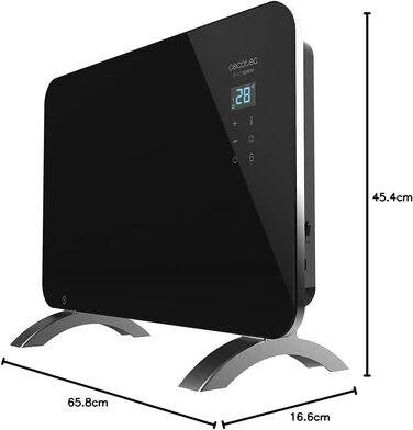 Конвектор Cecotec Ready Warm 6670 Crystal Connection з глянсовою панеллю, 1000W, WiFi, термостат, таймер, підставка, для ванної кімнати (IP24), безшумний, чорний