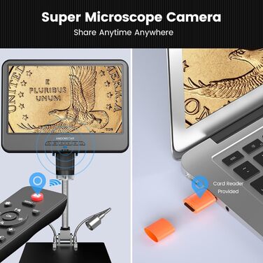 Мікроскоп цифровий Andonstar AD210 10.1 дюймів для дорослих, паяльний мікроскоп для ремонту електроніки, мікроскоп-камера для монет з повноекранним переглядом та підсвічуванням
