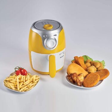 Фритюрниця Ariete 4615 Airy Fryer Mini 2 л, 1000 Вт, жовта, з антипригарним покриттям, температура до 200°C, знімна чаша, книга рецептів німецькою