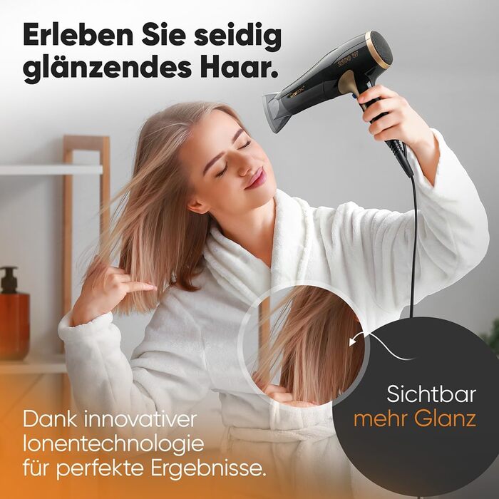 Фен Clatronic® HT 3661: 2200W, іонізація, 3 режими, насадка 360° | Фен з іонізатором, Cool Shot