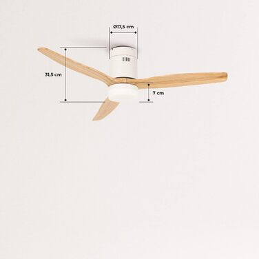 Вентилятор стельовий WINDCALM ABS білий з пультом, 40W, Ø132cm, 6 швидкостей, таймер, DC-двигун, літньо-зимовий режим, з підсвічуванням, колір світлого дерева