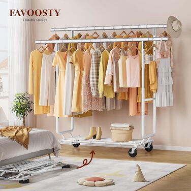 Металевий вішак для одягу на колесах FAVOOOSTY, 2 стійки, до 200 кг, швидка збірка