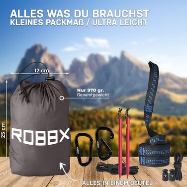 Гамак ROBBX® для 2 осіб з москітною сіткою | 300 кг | Сірий, 290x140 см | Намет-гамак для кемпінгу та відпочинку на природі