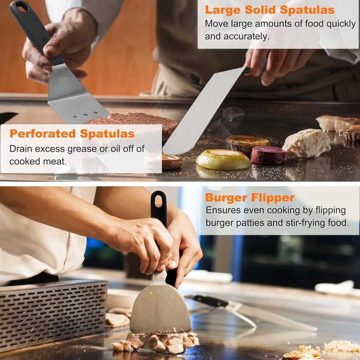 Набір аксесуарів для гриля Grilljoy Plancha: набір для Blackstone, прес для Smash Burger, лопатка, дзвоник, 28 предметів. Підходить для тепаньякі та вогняної плити.