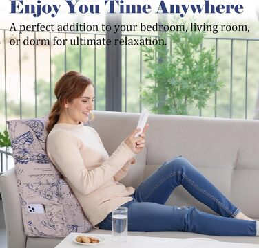 Вигнуте подушко-сидіння для ліжка, спинка для голови, клиновий ортопедичний підгузок, підставка для спини для сидіння в ліжку або на дивані, знімний чохол, блакитний з метеликами, 60 см