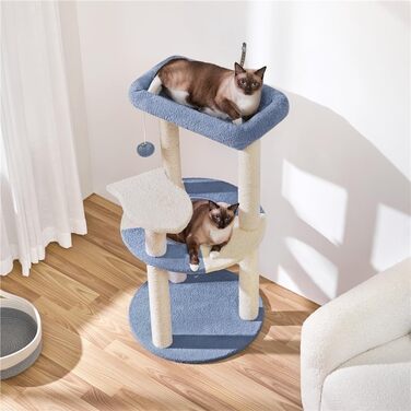 Yaheetech Cat Tree, Ocean Design Cat Tree, Cat Scratching Post, with Platform Space Capsule Sisal Pillars, Stable Climbing Tree for Cats, Blue/Beige