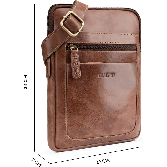 Сумка через плече LEABAGS з натуральної шкіри для чоловіків та жінок (Vintage Cognac)