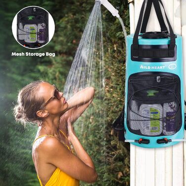 WILD HEAT Camping Shower 12L Portable Shower for Camping with Foot Pump and Shower Bag Backpack for Camping (22L, Turquoise)