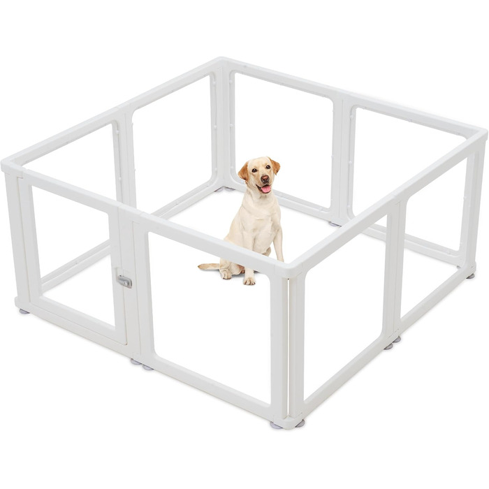 Летіж для цуценят на 8 місць, розкладний, 60 см, прозорий, для собак, котів, кроликів та дрібних тварин, з неслизьким дном, білий