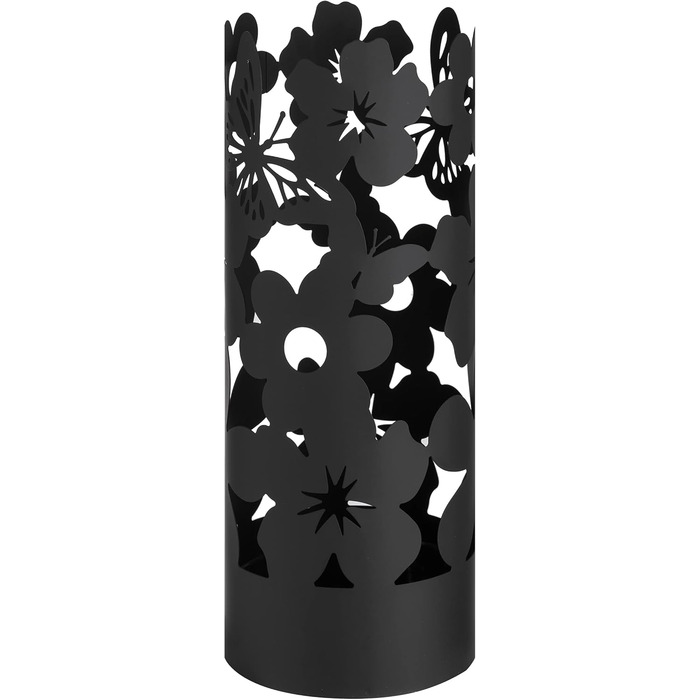 Baroni Home Modern Metal Umbrella Stand Flowers with 2 Hooks and Removable Drip Tray 19 x 19 x 49 cm (black)