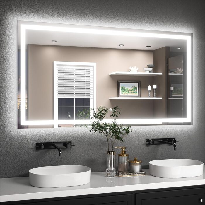 Дзеркало для ванної кімнати TETOTE з підсвічуванням 50x70 см, без рами, LED, сенсорне керування, 3 кольори, регулювання яскравості, функція пам'яті