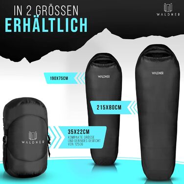 Спальний мішок WALDNER Daunenschlafsack Ultraleicht - ультралегкий, 4 сезони, 800г пуху, 600FP, для кемпінгу та відпочинку на природі (до 200см)