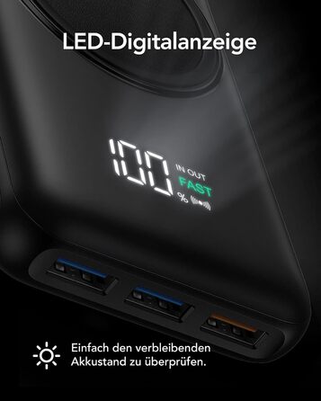 Power Bank Charmast 20000mAh з бездротовою зарядкою та PD 22.5W, чорний