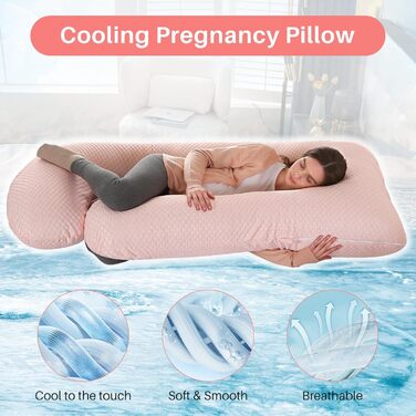 Подушка для вагітних GKXLH – підтримка спини, живота та стегон. J-подібна подушка для вагітних з охолодженням (рожевий)