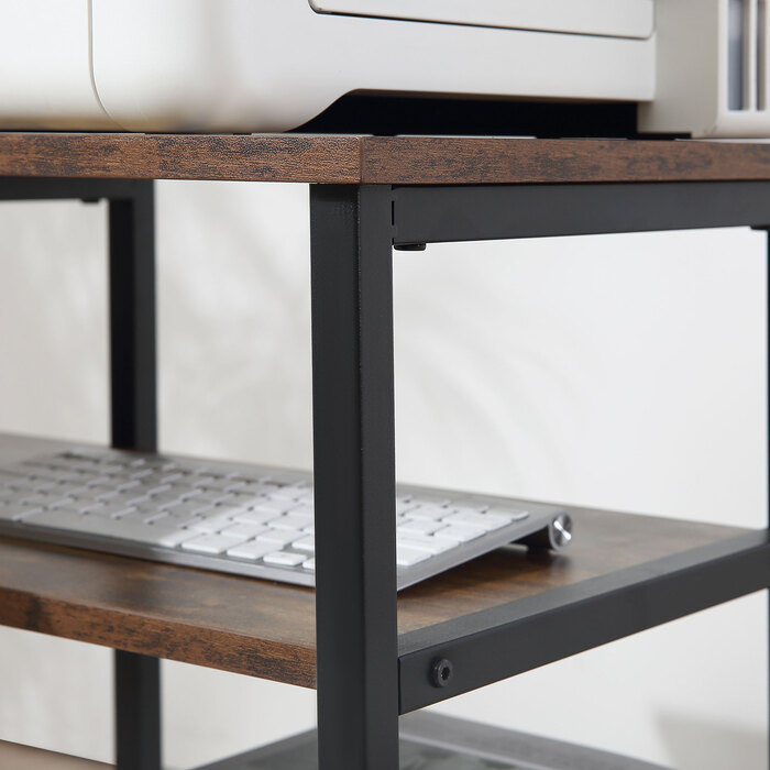 HOMCOM L-Shaped Corner Desk, PC Table with Shelf and Drawer, 135x90x79cm, Rustic Brown, Particleboard & Metal, for Office & Home Office