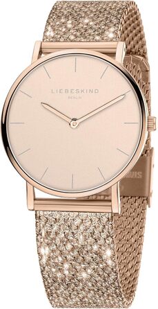 Годинник жіночий LIEBESKIND BERLIN – кварцовий, 34 мм, сітка з гліттером, водостійкий 5ATM, рожеве золото
