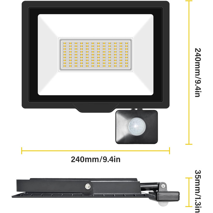 20000LM LED Floodlight Outdoor with Motion Sensor LED Spotlight 6000K Cold White IP66 Waterproof LED Outdoor Floodlight Floodlight for Garage Hallway Garden Courtyards Hotel Sports Field (3500k Warm White, 75W)