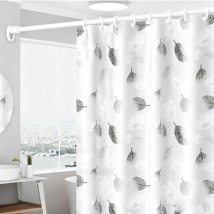 Шторка для душу 180x200 см, біла з листям, антигрибкова, з 12 гачками, для дому, готелю, ванної кімнати