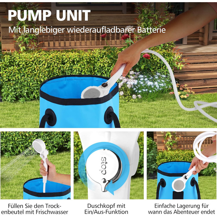 Набір для кемпінгу Campingdusche з насосом, акумулятором 7800mAh та індикатором заряду, душовий набір для кемпінгу, саду, миття авто, пляжу та тварин