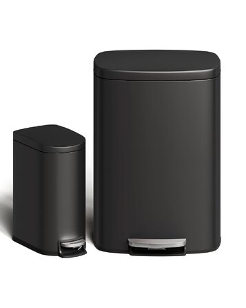 Набір металевих сміттєвих відер GarveeHome (50л + 10л), кухонне відро зі сталі з педаллю та кришкою, чорне